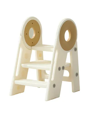 Produktbild von 3-stufiger Kinder-Trittleiter mit Handläufen, Höhenverstellbar, Badezimmer-Trittleiter für Kleinkinder, Trittleiter für das Töpfchentraining, Braun