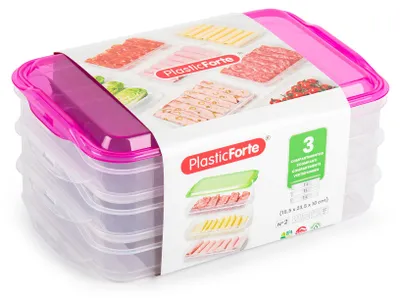Produktbild von Fleischaufbewahrungsschalen - transparent/rosa - 24 x 16 x 10 cm - 3 Schichten - Sandwich-aufbewahru