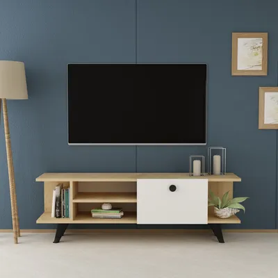 Produktbild von Skye Decor, İdil- İdil NZF, Eichenfarbig,,Weiß, TV-Schränke, 45x120x29,6 cm, 100% Melaminbeschichtete Partikelplatte