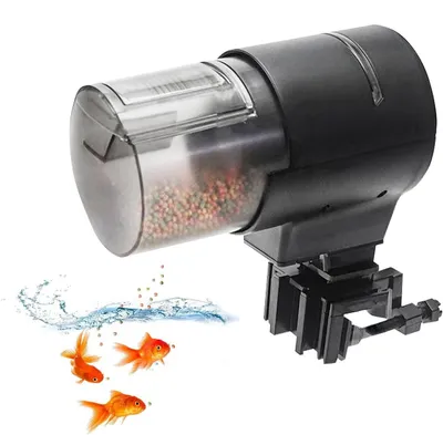 Produktbild von Automatischer Fischfutterautomat - Aquarium Futterspender - 200 g Kapazität - 1 Stufe - Kunststoff - Ohne LCD - Batterie nicht enthalten - Schwarz