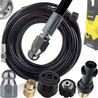 Immagine prodotto di HydroFlex Pro 20M – Tubo per fognature e prolunga per idropulitrici | Adattatore a baionetta K2–K7 | Raccordi M22 e Click Connect | 180 bar | Set universale 2 in 1