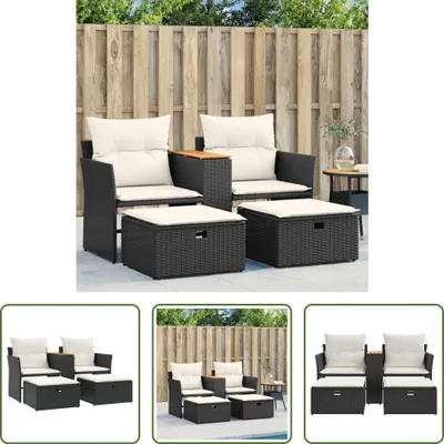 Immagine prodotto di The Living Store divano da giardino a 2 posti con sgabelli in polirattan nero