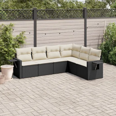Produktbild von Design 6-tlg. Garten-Sofagarnitur mit Kissen Schwarz Poly Rattan, Gartenmöbel-Sets 2024 Neu