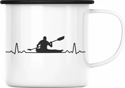 Produktbild von Trendation - Kajak Geschenk Emaille Tasse Mit Spruch Kajakfahrer Geschenkidee Emaille Emaille Tasse Kanu Padelboot (Schwarz)