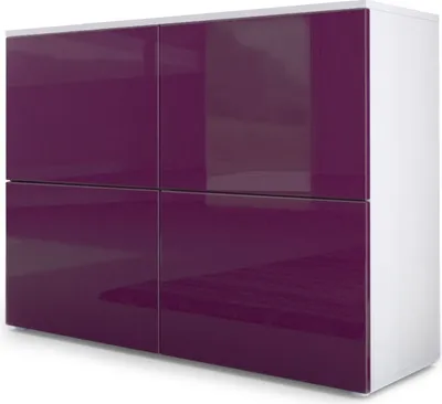 Produktbild von Vladon Sideboard Rova,  Germany, Kommode mit 4 Türen, Weiß matt/Brombeer Hochglanz (92 x 72 x 35 cm)