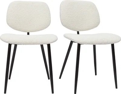 Produktbild von Miliboo - Stühle aus weißem Stoff mit Bouclé-Wolleffekt und schwarzem Metall (2er-Set) TOBIAS