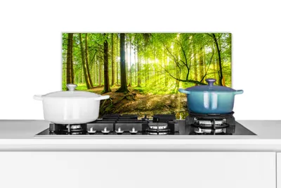 Obrázok produktu pre MuchoWow® Splashback Kuchyňa - Kuchynský backsplash - Ochrana steny pre sporák a drez Les - Krajina - Voda - Stromy - Slnko - Zelená - Príroda 70x30cm
