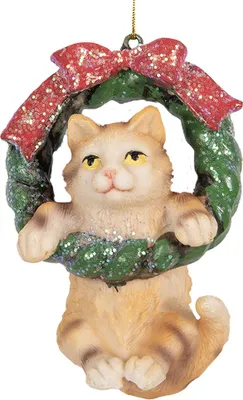 Image de Clayre & Eef Pendentif de Noël chat 6x5x9 cm brun plastique