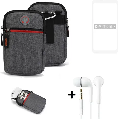 Produktbild von K-S-Trade Gürteltaasche + Kopfhörer kompatibel mit Xiaomi Redmi Note 9 Handy Tasche Holster Schutz Hülle Handy Hülle grau Zusatzfächer 1x