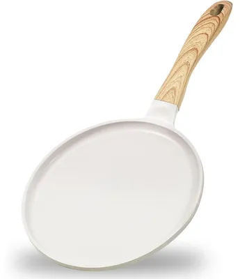 Productafbeelding van Koekenpan voor pannenkoeken en crêpes, 28 cm, met antiaanbaklaag, bakelieten handvat, geschikt voor inductie, beige kleur