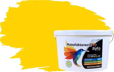Produktbild von RyFo Colors Bunte Wandfarbe Manufakturweiß Kanariengelb 10l  - weitere Gelb Farbtöne und Größen erhältlich, Deckkraft Klasse 1, Nassabrieb Klasse 1