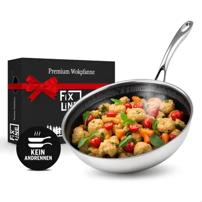 Produktbild von FIXLINE® Wokpfanne 28cm Black Forest Design - Keramische Beschichtung - alle Herdarten inkl. Induktion - Backofengeeignet bis 230°C - Kein Anbrennen