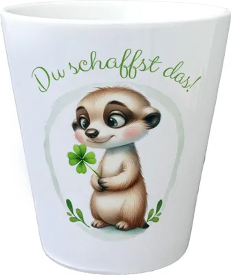 Produktbild von Erdmännchen mit Kleeblatt Blumentopf mit Spruch Du schaffst das