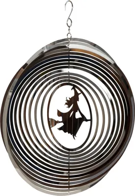Produktbild von 3D Windspiel aus Edelstahl mit Hexe Motiv zum Hängen Durchmesser 25cm