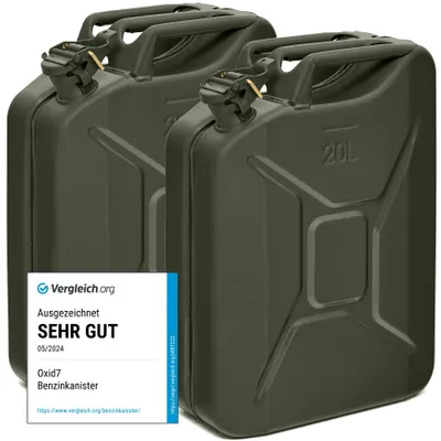 Produktbild von Oxid7® by BW Kraftstoffkanister Metall Benzinkanister 2x 20 Liter - Bronzegrün RAL 6031-F9 - UN-Zulassung - Hergestellt in Europa