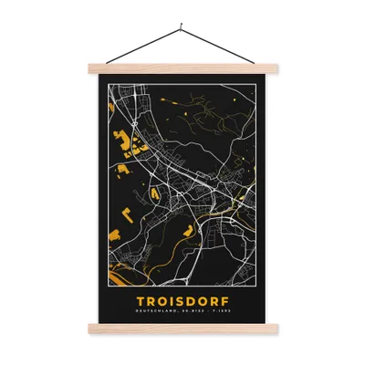 Produktbild von MuchoWow® Textilposter Stadtplan - Karte - Deutschland - Troisdorf - Karte 120x180 cm mit holzfarbenen Rahmen - Textil-Plakat