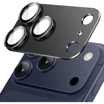 Immagine prodotto di Custodia protettiva per fotocamera di iPhone 17 Pro Max da 6,9 pollici, copertura completa, vetro temperato 9H, placca metallica opaca, colore nero, confezione singola