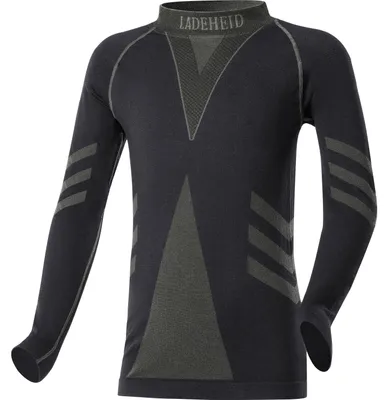 Produktbild von Ladeheid Kinder Mädchen Jungen Funktionsunterwäsche Thermoaktives Langarm Shirt LAGI007 (Schwarz/Khaki, 134-140)
