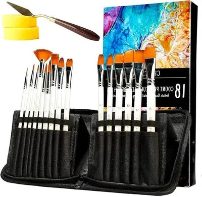 Produktbild von Professionelle Acrylbürsten-Set mit Palette-Messer und Nylon-Bürsten - Runde Spitze für Acryl-Aquarell- und Ölbilder - Kunst- und Handwerksset
