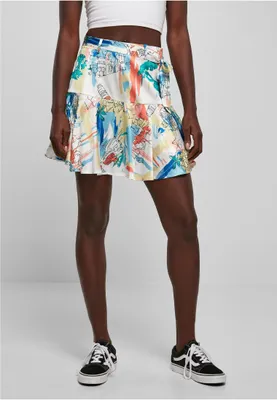 Obrázek produktu pro Dámská sukně Urban Classics Ladies AOP Satin Mini Skirt softyellowvacation - M