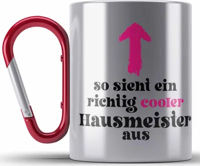 Produktbild von Trendation - Hausmeister Edelstahl Tasse Karabiner Lustiges Geschenke Lustig Spruch Haustechniker (Rot)