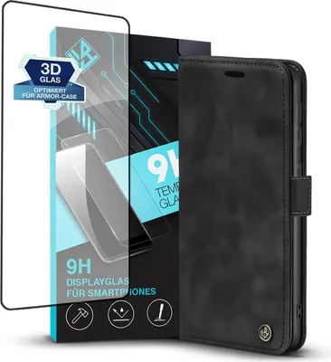 Produktbild von Handy Hülle für Samsung Galaxy S21 Ultra 5G mit 9H Displayglas Klapphülle Bookcase Flip Cover Handy Tasche Etui Farbe: Schwarz