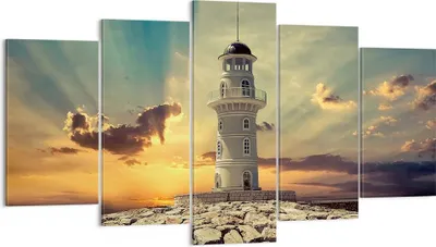 Produktbild von Bild auf Leinwand - Leinwandbild - Leuchtturm Wasser Meer Steine - 160x85cm - Wand Bild - Wanddeko - Leinwanddruck - Bilder - Kunstdruck - Wanddekoration - Leinwand bilder - Wandkunst - EA160x85-2895