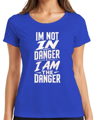 Immagine prodotto di NON SONO IN PERICOLO, IO SONO IL PERICOLO. T-shirt da donna, blu, taglia L, con scritta sarcastica