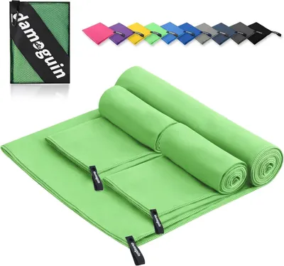 Produktbild von 3er-Set Mikrofaser Handtuch Schnelltrocknend Fitness Strand Badetuch Grün