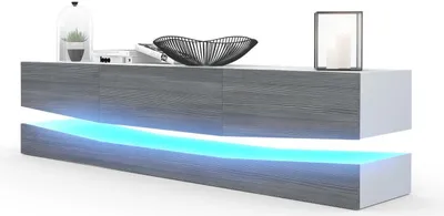 Produktbild von Vladon Lowboard City,  Germany, TV-Kommode mit Sockelelement, 1 offenem Fach und 3 Schubkästen, Weiß matt/Avola-Anthrazit, inkl. LED-Beleuchtung (178 x variabel x 39 cm)