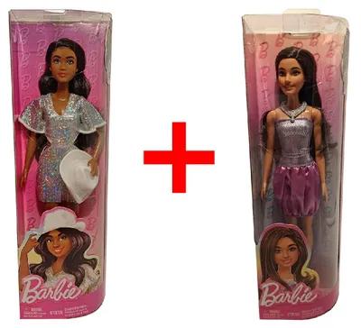 Immagine prodotto di Bambole Barbie Fashionistas: vestito con frange, cappello da cowboy, abito con paillettes, gonna in raso. Set di 2 bambole alla moda, figure da collezione, set regalo per lo styling