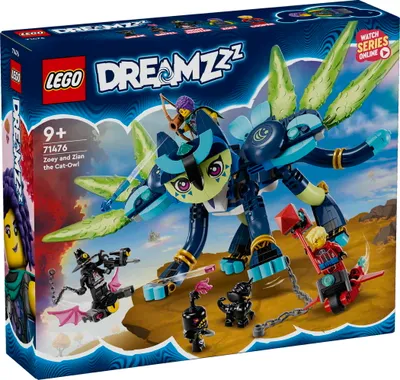 Produktbild von LEGO DREAMZzz Zoey und die Katzeneule Zian, Actionfiguren-Set mit Spielzeug-Katze für Kinder, Enthält baubares Fabelwesen, Figure und Nachtjäger, Geschenk für Mädchen und Jungen ab 9 Jahren 71476