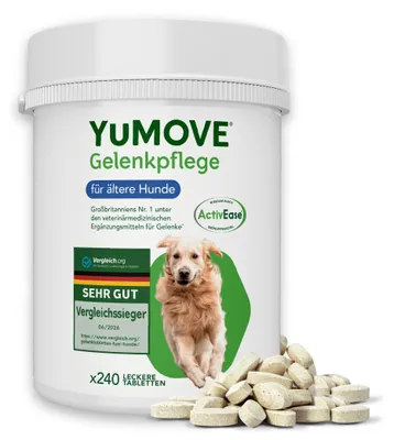 Immagine prodotto di Yumove, integratore per le articolazioni per cani anziani (8+ anni), vincitore di test – 240 compresse. ActivEase, integratore per cani anziani – 240 compresse