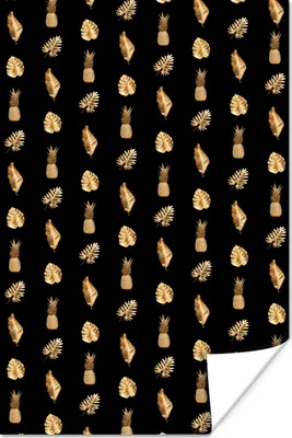 Produktbild von MuchoWow® Poster Blätter - Muster - Gold 80x120 cm - Papierdruck