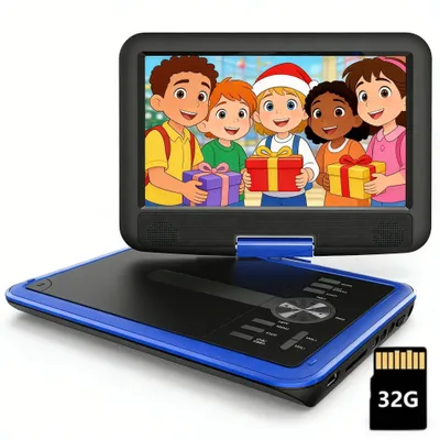 Image de Lecteur DVD portable 11,5 pouces pour enfants en voiture, avec écran HD pivotant de 9,5 pouces, haut-parleurs stéréo, autonomie de 5 heures, synchronisation TV/USB/cartes TF, bleu, 32 Go