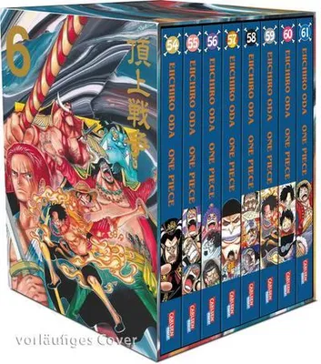A box set of One Piece manga volumes.