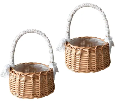 2er-Set geflochtene Körbe mit Henkel, 15 cm, Naturfarbe