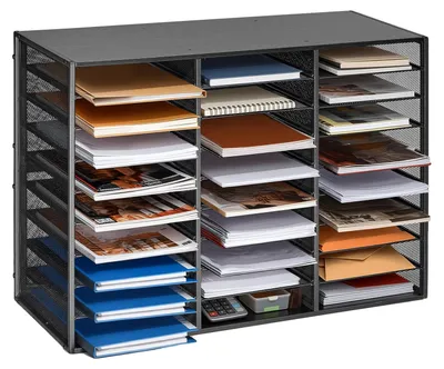 Zdjęcie produktu dla Metalowa Tacka Na Dokumenty Vevor 27 Przegródek Czarna Organizer Do Biura
