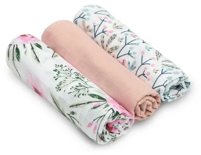Obrázok produktu pre SENSILLO mušelínová súprava plienok na odgrgnutie dieťaťa 3-pack mušelínové utierky 70x80 cm ružová