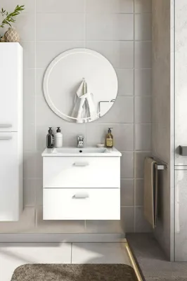 Image de Doksuri - Meuble sous-lavabo, 60x45x50h cm Blanc Brillant, 2 Tiroirs
