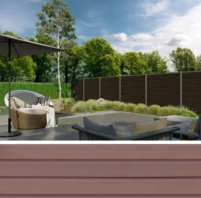 Productafbeelding van T&J WOLLBACH-serie, WPC schuttingpaneelset, ongeveer 175 x 180 cm, mokka kleur, inclusief start- en afwerkstukken in zilver