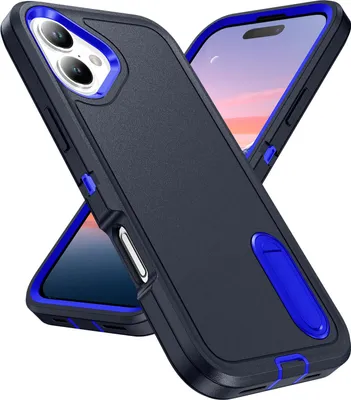 Produktbild von Hülle für iPhone 17 Hybrid Dreilagige Robust Stoßfest Schwerlast Schutzhülle mit Ständer Dunkelblau