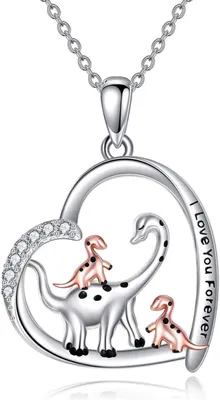 Zdjęcie produktu dla Serce Dinozaura Naszyjnik 925 Sterling Silver Kobiety Dziewczynki_dodatkowe słowo kluczowe: Matka Dzieci