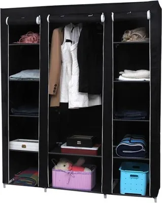 Produktbild von Hoppa! | Kleiderschrank mit Staubschutz | Schwarz | 150 x 45 x 175 cm