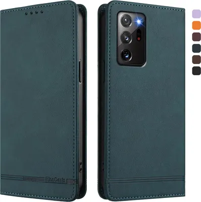 Produktbild von Hülle für Samsung Galaxy Note 20 Ultra, Retro Kunstleder Ständer Klapphülle mit Kartenfächer und Magnetische Grün