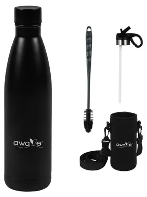 Produktbild von AWAVE® Thermo Trinkflasche 500 ml Edelstahl | Schwarz matt
