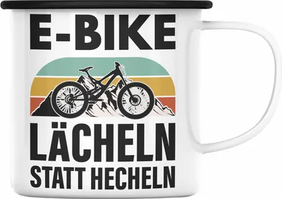 Produktbild von Trendation - Elektrofahrrad E-Bike Emaille Tasse mit Spruch Geschenk Ebike Lustige Geschenke Emaille Emaille Tasse Rentner (Schwarz)