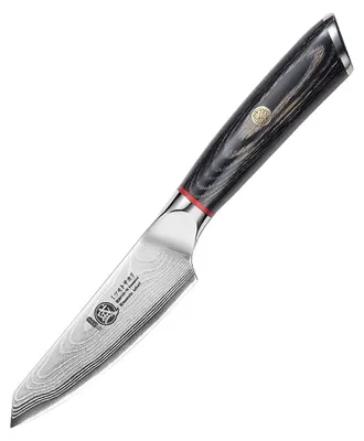 Japanisches Schälmesser 10 cm, Damascus, VG-10 Stahl, PakkaHolz