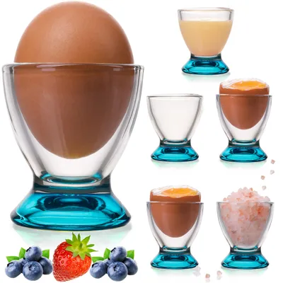 Produktbild von PLATINUX Blaue Eierbecher Set (6-Teilig) aus Glas Eierständer Eierhalter Frühstück Egg-Cup Brunch Geschirrset