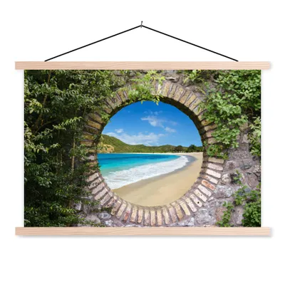 Produktbild von MuchoWow® Textilposter Strand - Meer - Blick 120x80 cm mit holzfarbenen Rahmen - Aufhängeset
